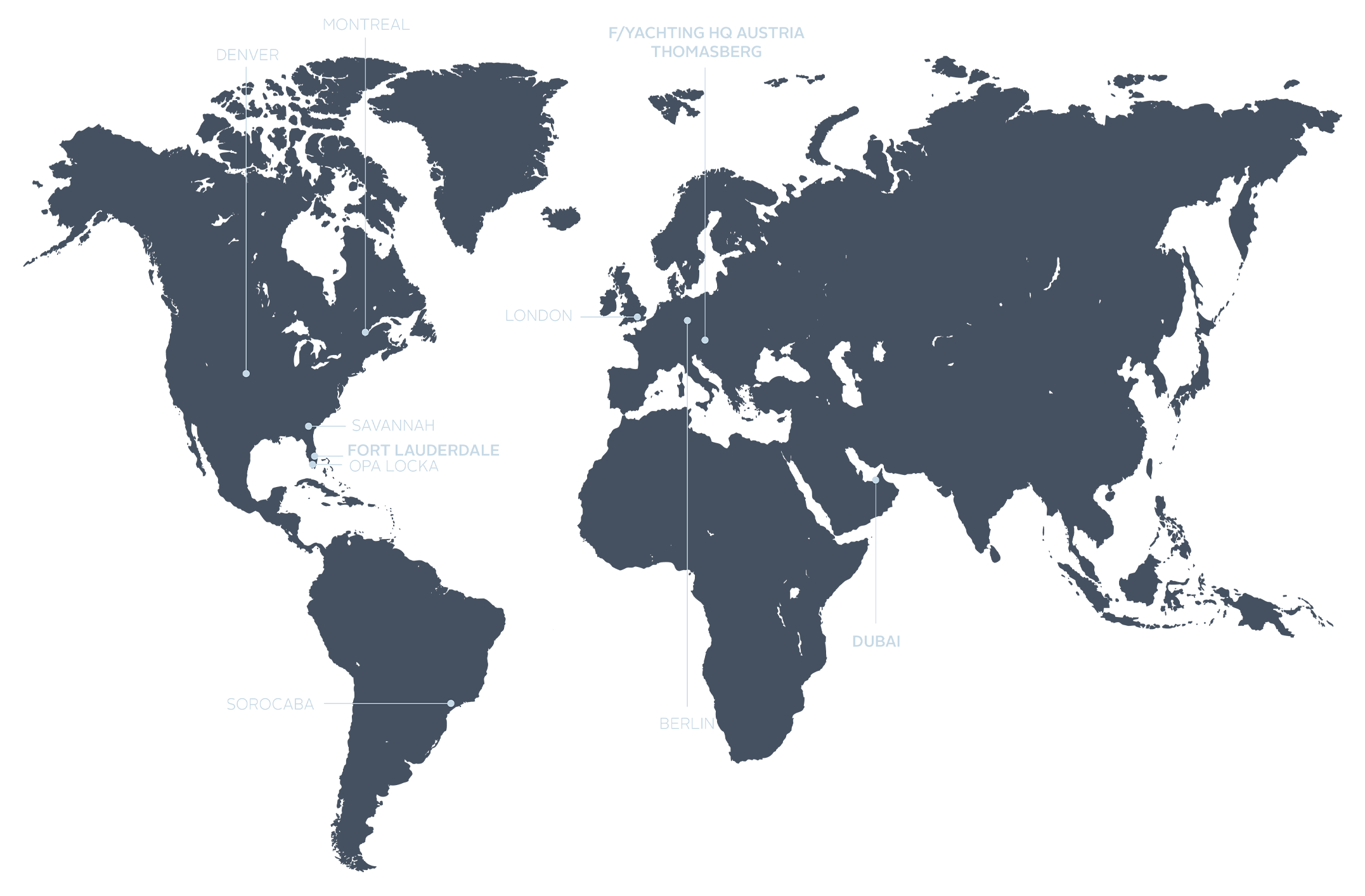 Weltkarte FYachting 10 Standorte Weltkarte FYachting 10 Standorte